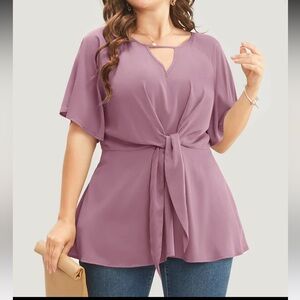 BloomChic Plain Keyhole Knotted Front Ruffle Sleeve Blouse Size 18/20 NWT